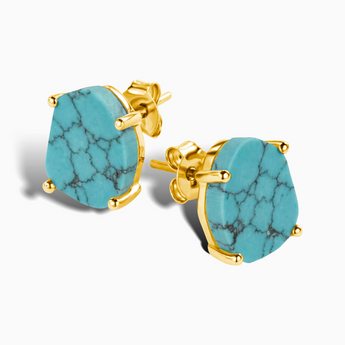 Geometric Freeform Turquoise Studs - Facet Prism 18KT Yellow Gold Vermeil Front View