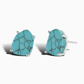 Geometric Freeform Turquoise Studs - Facet Prism 925 Sterling Silver Front View