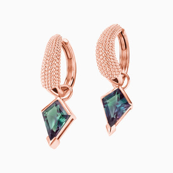 Granulated Kite Alexandrite Earrings - Valkyrie 18KT Rose Gold Vermeil Front View