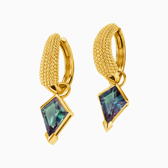 Granulated Kite Alexandrite Earrings - Valkyrie 18KT Yellow Gold Vermeil Front View