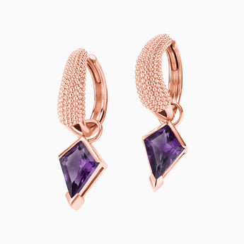 Granulated Kite Amethyst Earrings - Valkyrie 18KT Rose Gold Vermeil Front View