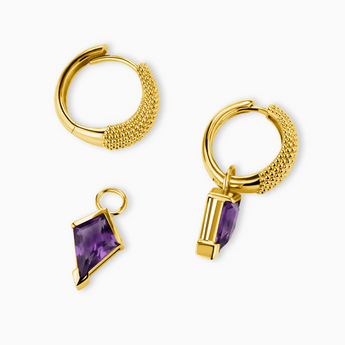 Granulated Kite Amethyst Earrings - Valkyrie 18KT Yellow Gold Vermeil Detail View