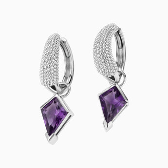 Granulated Kite Amethyst Earrings - Valkyrie 925 Sterling Silver Vermeil Front View