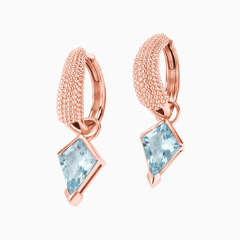 Granulated Kite Aquamarine Earrings - Valkyrie 18KT Rose Gold Vermeil Front View