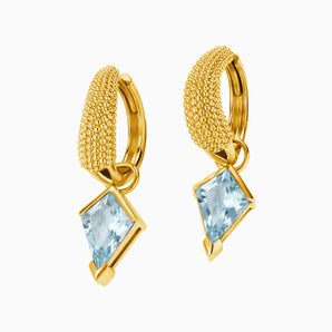 Granulated Kite Aquamarine Earrings - Valkyrie 18KT Yellow Gold Vermeil Front View