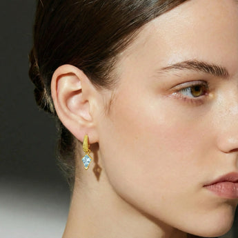 Granulated Kite Aquamarine Earrings - Valkyrie 18KT Yellow Gold Vermeil Model Shot