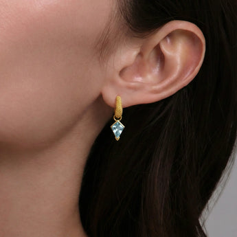 Granulated Kite Aquamarine Earrings - Valkyrie 18KT Yellow Gold Vermeil Wearing Diagram