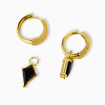 Granulated Kite Black Onyx Earrings - Valkyrie 18KT Yellow Gold Vermeil Detail View