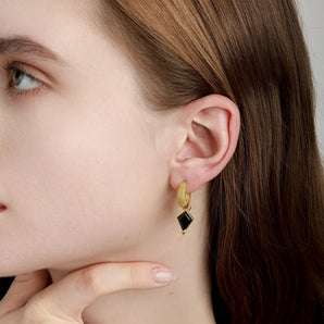 Granulated Kite Black Onyx Earrings - Valkyrie 18KT Yellow Gold Vermeil Model Shot