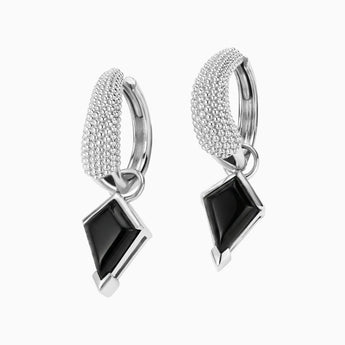 Granulated Kite Black Onyx Earrings - Valkyrie 925 Sterling Silver Vermeil Front View