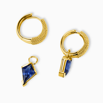 Granulated Kite Blue Sapphire Earrings - Valkyrie 18KT Yellow Gold Vermeil Detail View