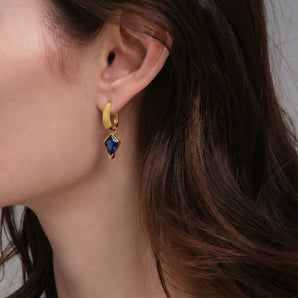 Granulated Kite Blue Sapphire Earrings - Valkyrie 18KT Yellow Gold Vermeil Model Shot