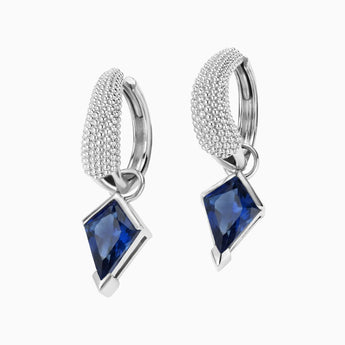 Granulated Kite Blue Sapphire Earrings - Valkyrie 925 Sterling Silver Vermeil Front View