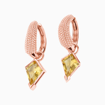 Granulated Kite Citrine Earrings - Valkyrie 18KT Rose Gold Vermeil Front View
