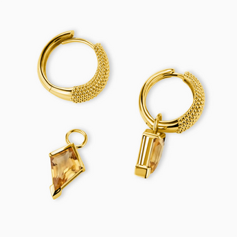 Granulated Kite Citrine Earrings - Valkyrie 18KT Yellow Gold Vermeil Detail View