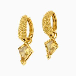 Granulated Kite Citrine Earrings - Valkyrie 18KT Yellow Gold Vermeil Front View