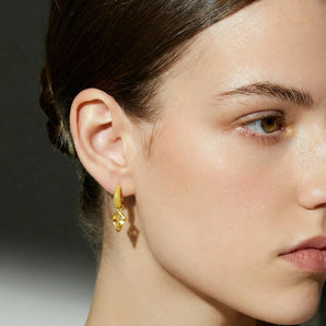 Granulated Kite Citrine Earrings - Valkyrie 18KT Yellow Gold Vermeil Model Shot