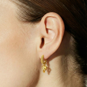 Granulated Kite Citrine Earrings - Valkyrie 18KT Yellow Gold Vermeil Wearing Diagram