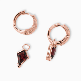 Granulated Kite Garnet Earrings - Valkyrie 18KT Rose Gold Vermeil Detail View