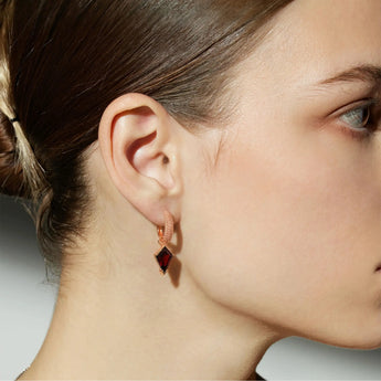 Granulated Kite Garnet Earrings - Valkyrie 18KT Rose Gold Vermeil Model Shot