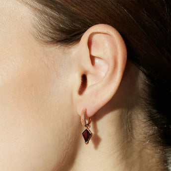 Granulated Kite Garnet Earrings - Valkyrie 18KT Rose Gold Vermeil Wearing Diagram