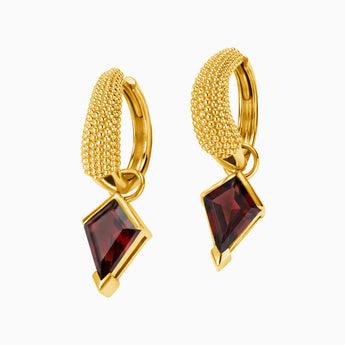 Granulated Kite Garnet Earrings - Valkyrie 18KT Yellow Gold Vermeil Front View