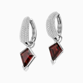 Granulated Kite Garnet Earrings - Valkyrie 925 Sterling Silver Vermeil Front View