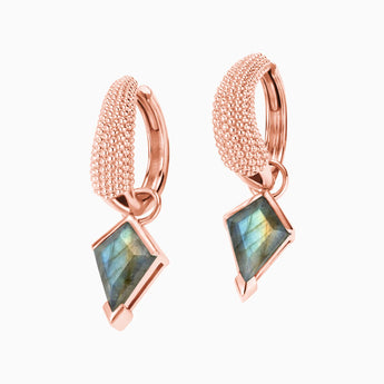 Granulated Kite Labradorite Earrings - Valkyrie 18KT Rose Gold Vermeil Front View