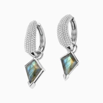 Granulated Kite Labradorite Earrings - Valkyrie 925 Sterling Silver Vermeil Front View
