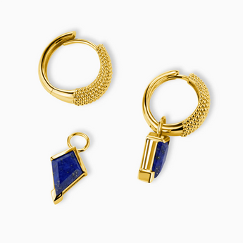 Granulated Kite Lapis Lazuli Earrings - Valkyrie 18KT Yellow Gold Vermeil Detail View