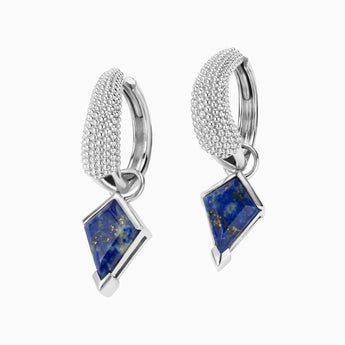 Granulated Kite Lapis Lazuli Earrings - Valkyrie 925 Sterling Silver Vermeil Front View