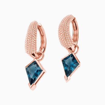 Granulated Kite London Blue Topaz Earrings - Valkyrie 18KT Rose Gold Vermeil Front View
