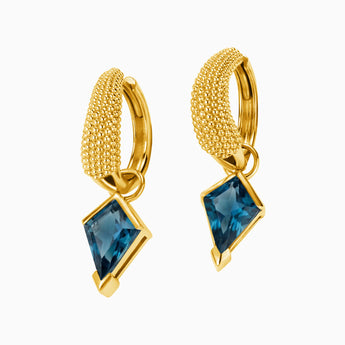 Granulated Kite London Blue Topaz Earrings - Valkyrie 18KT Yellow Gold Vermeil Front View