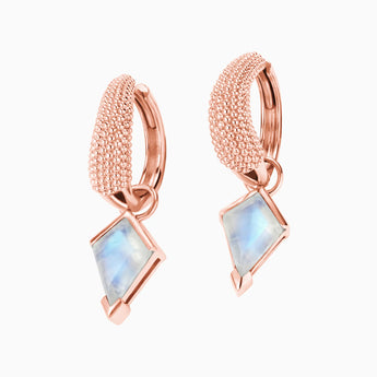 Granulated Kite Moonstone Earrings - Valkyrie 18KT Rose Gold Vermeil Front View