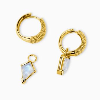 Granulated Kite Moonstone Earrings - Valkyrie 18KT Yellow Gold Vermeil Detail View