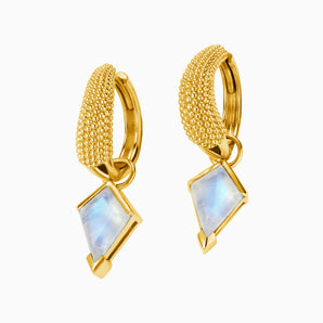 Granulated Kite Moonstone Earrings - Valkyrie 18KT Yellow Gold Vermeil Front View