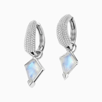 Granulated Kite Moonstone Earrings - Valkyrie 925 Sterling Silver Vermeil Front View