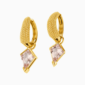 Granulated Kite Morganite Earrings - Valkyrie 18KT Yellow Gold Vermeil Front View