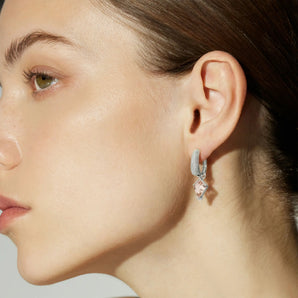 Granulated Kite Morganite Earrings - Valkyrie 925 Sterling Silver Vermeil Model Shot