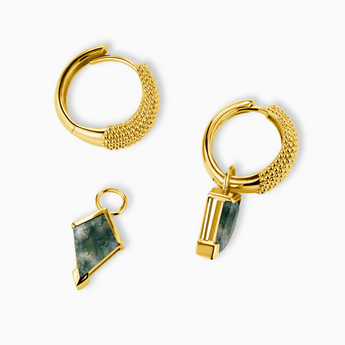 Granulated Kite Moss Agate Earrings - Valkyrie 18KT Yellow Gold Vermeil Detail View