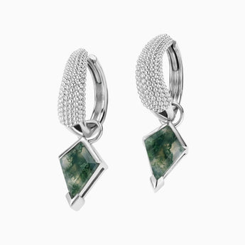 Granulated Kite Moss Agate Earrings - Valkyrie 925 Sterling Silver Vermeil Front View