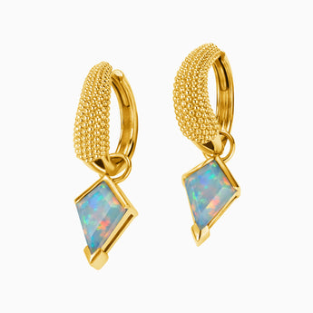 Granulated Kite Opal Earrings - Valkyrie 18KT Yellow Gold Vermeil Front View