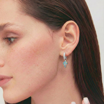 Granulated Kite Opal Earrings - Valkyrie 925 Sterling Silver Vermeil Model Shot