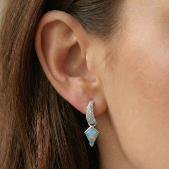 Granulated Kite Opal Earrings - Valkyrie 925 Sterling Silver Vermeil Wearing Diagram