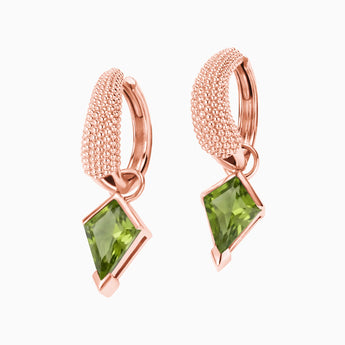 Granulated Kite Peridot Earrings - Valkyrie 18KT Rose Gold Vermeil Front View
