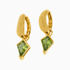 Granulated Kite Peridot Earrings - Valkyrie 18KT Yellow Gold Vermeil Front View