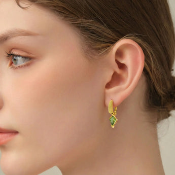 Granulated Kite Peridot Earrings - Valkyrie 18KT Yellow Gold Vermeil Model Shot