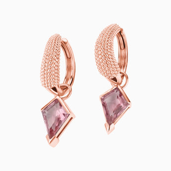 Granulated Kite Pink Tourmaline Earrings - Valkyrie 18KT Rose Gold Vermeil Front View