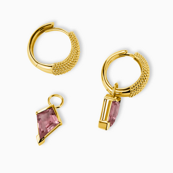 Granulated Kite Pink Tourmaline Earrings - Valkyrie 18KT Yellow Gold Vermeil Detail View