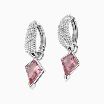 Granulated Kite Pink Tourmaline Earrings - Valkyrie 925 Sterling Silver Vermeil Front View
